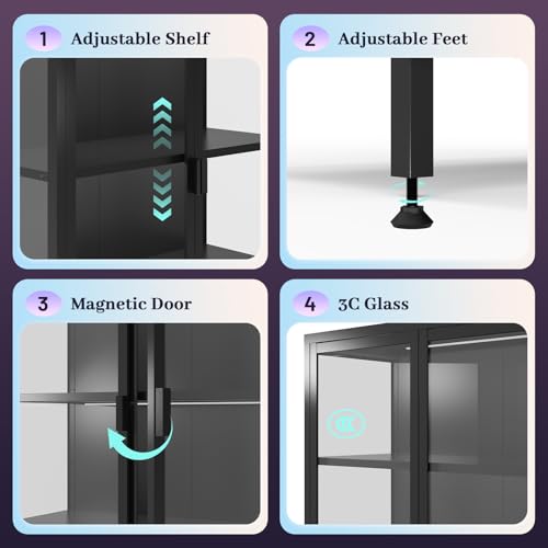 71-Inch Tall Glass Display Cabinet with Motion Sensor LED Lights