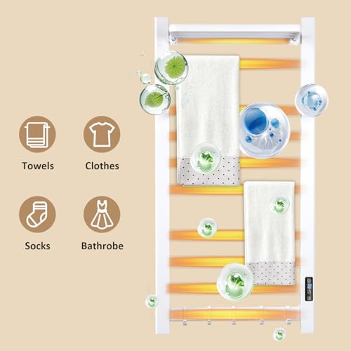 10-Bar Electric Heated Towel Rack with Shelf and LED Timer - Wall Mounted