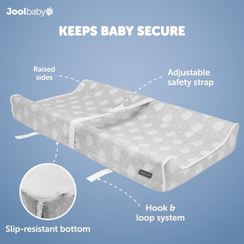 Contoured Changing Pad with Washable Cover and Safety Strap Gray