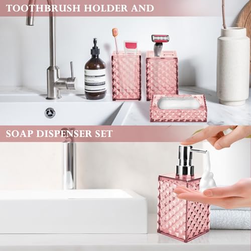 4-Piece Bathroom Accessory Set, Grid Pattern Plastic Bath Decor
