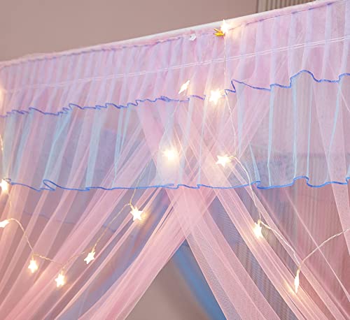 Rainbow Canopy Bed Curtains with Lights - Princess Bed Netting, Full Size