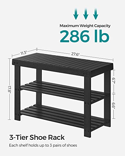 3-Tier Bamboo Shoe Rack Bench - Entryway Storage Organizer, Black