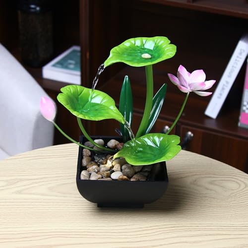 3-Tier Indoor Tabletop Water Fountain with Lotus Leaves & River Rocks