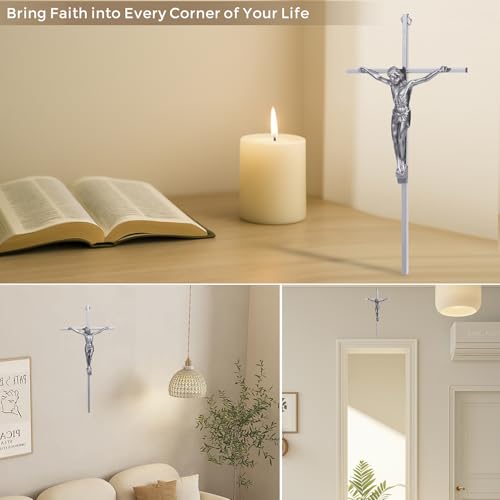 10-Inch Silver Metal Crucifix Wall Cross for Home and Prayer Room Decor