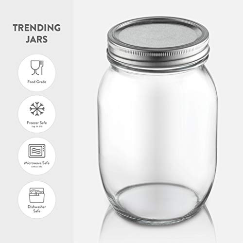 32 oz Wide Mouth Glass Mason Jars with Airtight Lids - 2-Pack