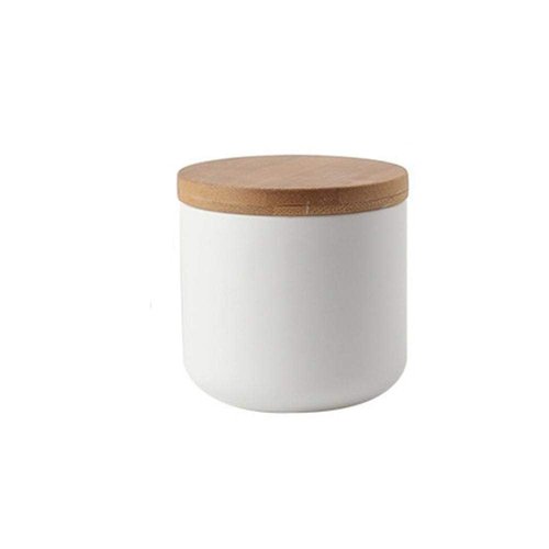 Ceramic Food Storage Jar Canister Modern Design Food Canisters with Airtight Seal Bamboo Lid, Loose Tea Coffee Spice Nuts Snacks Storage Jar Canister (White 7.03oz/200ml)