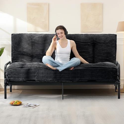 10-Inch Thick Full Size Futon Mattress, Foldable Faux Fur Floor Bed