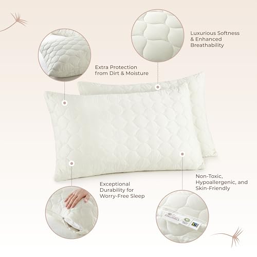 Organic Cotton Quilted Pillow Protectors with Zipper - Standard, 2-Pack