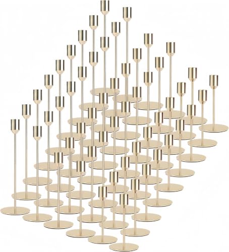 54 Pcs Gold Taper Candle Holders Set - 3 Heights Brass Candlestick Holders for Table Centerpiece, 18 each size, Zrlljp