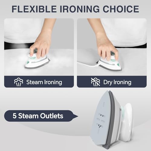 BEAUTURAL Mini Travel Steam Iron, Dual Voltage Portable Iron for Clothes, Sewing and Quilting, White