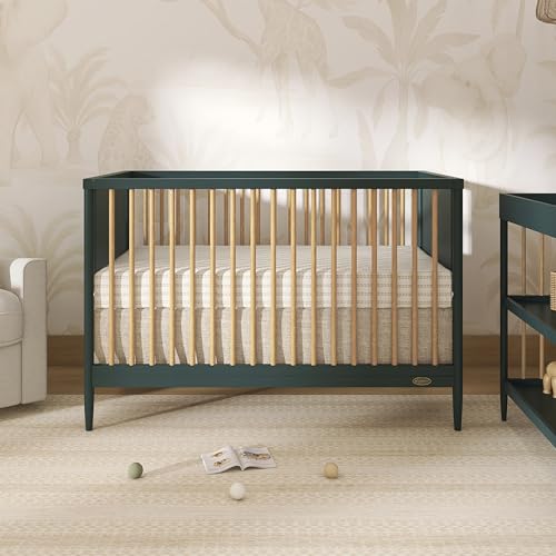 Dream On Me Clover 4-in-1 Convertible Baby Crib in Olive, Modern Nursery Furniture