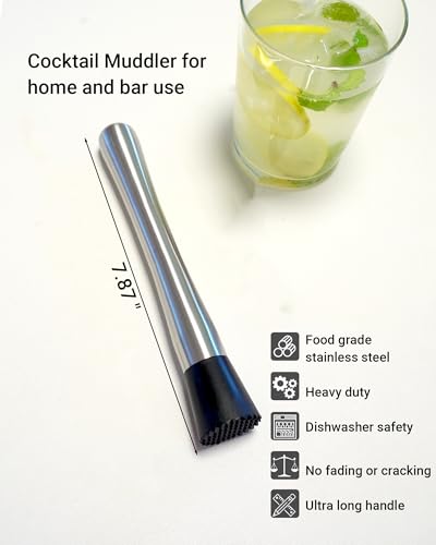 Goldelith Silver 8-Inch Stainless Steel Cocktail Muddlers 2-Pack