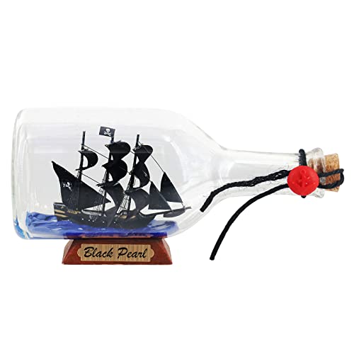 9-Inch Ship in a Bottle Nautical Model - Handcrafted Pirate Ship Decor