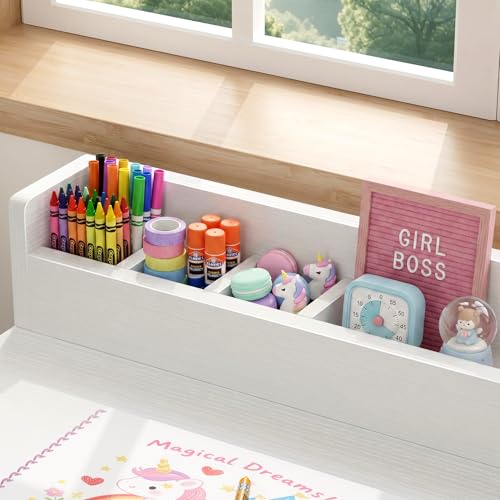 Height Adjustable Kids Desk and Chair Set with Storage for Study and Homework
