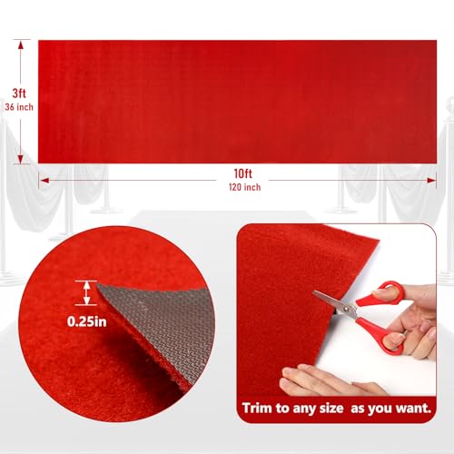3ft x 10ft Extra Thick Red Carpet Runner, Non-Slip Heavy-Duty Event Aisle