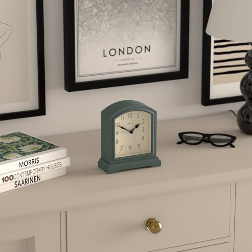 Modern Arch Top Mantel Clock - Asparagus Green Contemporary Desk Clock