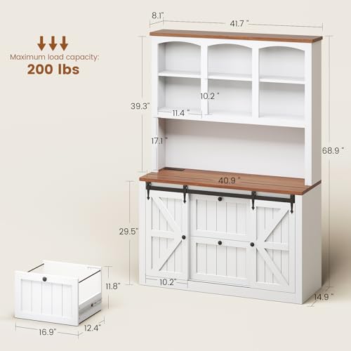 41-Inch Farmhouse File Cabinet with Charging Station, Barn Door & LED Lights