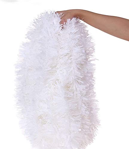 33ft White Metallic Christmas Tinsel Garland for Indoor & Outdoor Decor