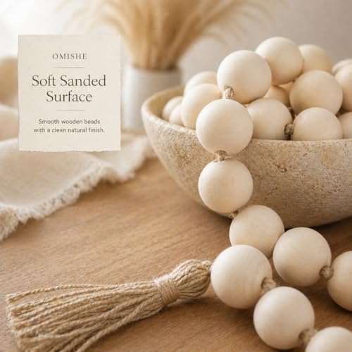 Extra Large Wood Bead Garland with Tassels - 41-Inch Rustic Farmhouse Decor