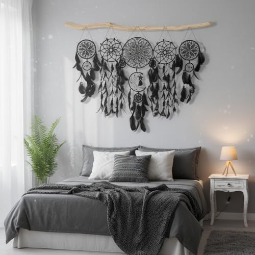 5-Pack Black Macrame Dream Catcher Set, Boho Wall Hanging Decor