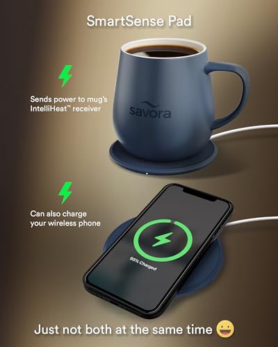 Savora 12oz IntelliHeat Wireless Coffee Mug Blue | Maintains 135°F, Handcrafted Ceramic & Lid