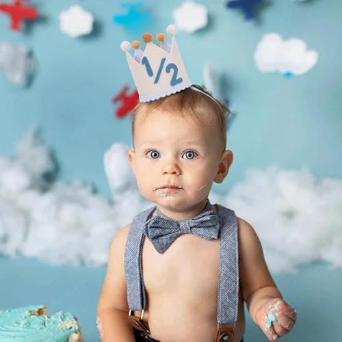 Blue and Cream 1/2 Birthday Crown for Baby Boy - Halfway to One Photo Prop