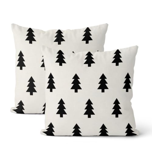 BETGINY 20x20 Inch Christmas Pillow Covers Set of 2 White Black Winter Tree Decor Linen Cushion Cases for Couch Bed Sofa Outdoor