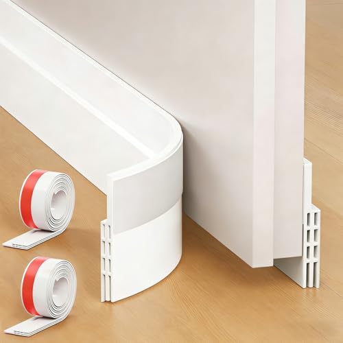 Door Draft Stopper 2 Pack - Silicone Under Door Sweep, 2" x 39" (White)