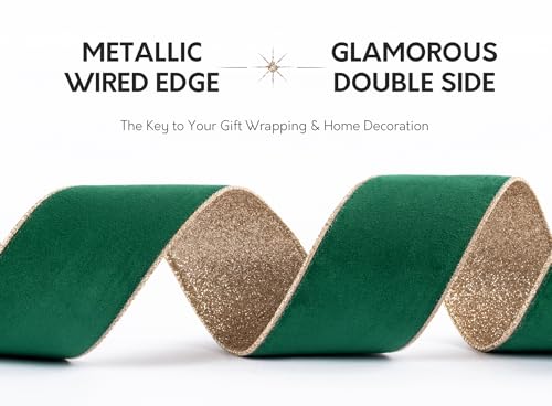 Keypan Green Velvet Wired Christmas Ribbon 2.5 in x 10 yd - Forest Green