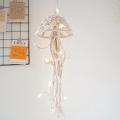 Macrame Jellyfish Dream Catcher Wall Hanging with Star Lights