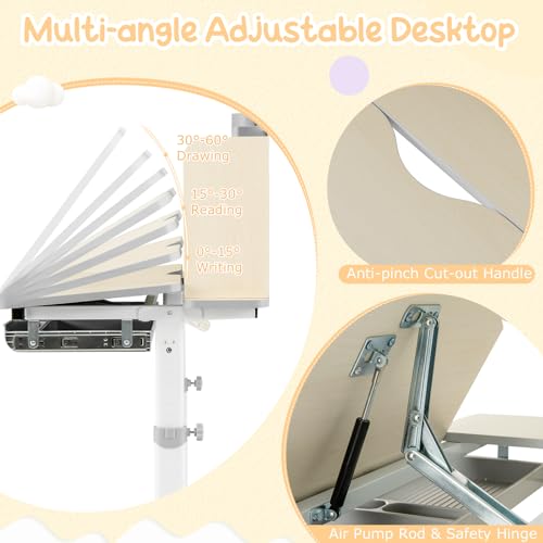 Height Adjustable Kids Study Desk with Tilt Desktop and Storage Drawer