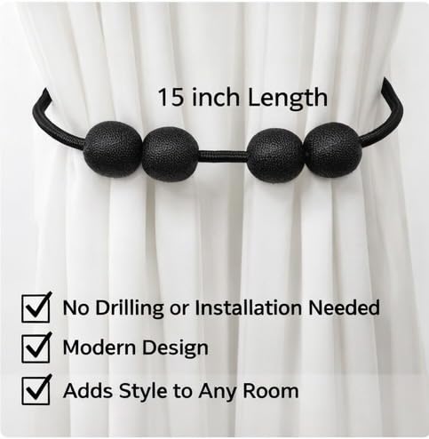 Magnetic Curtain Tiebacks - No-Drill Fabric Wrap Holdbacks, Set of 2