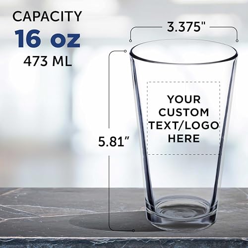 16 oz. Personalized Beer Pint Glasses - Heavy Duty Stackable Glassware