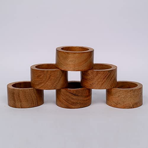 Handmade Acacia Wood Napkin Rings, Set of 12 for Dining Table Decor