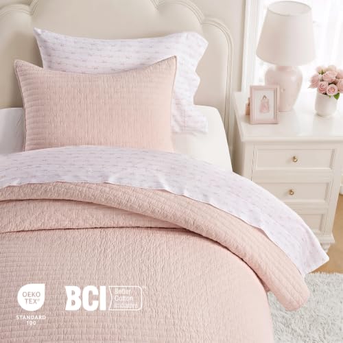 100% Cotton Cross Stitch Quilt Set Twin Size Ballet Pink