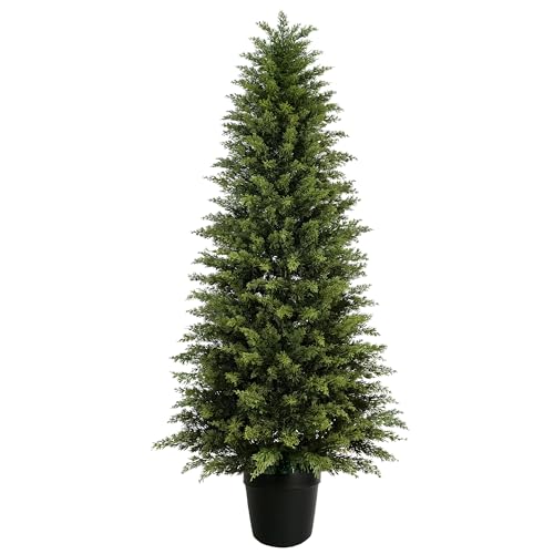 6ft Artificial Cedar Topiary Tree, Realistic Faux Evergreen Outdoor Plant