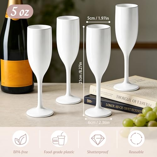 LEYIQU White Plastic Champagne Flutes Set of 24 Unbreakable Wine Glasses - Variation: White, 5oz