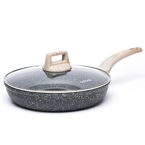 Nonstick Granite Frying Pan with Glass Lid - 10 Inch Skillet for All Stovetops