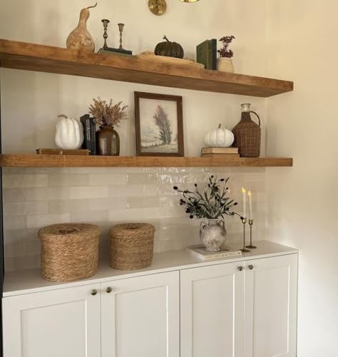 36-Inch Solid Walnut Floating Shelves, Rustic Wood Wall Shelves - Set of 2