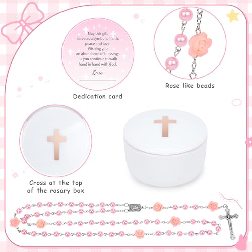 Baby Girl Baptism Gift Basket - First Rosary, Blanket & Bunny Plush Set