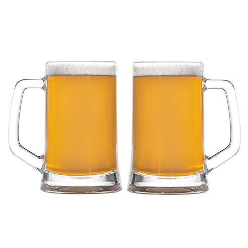 Classic Glass Beer Mugs - 12 oz Lead-Free Beer Glasses, Set of 2