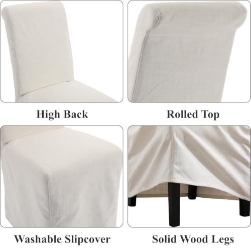 Slipcovered Parsons Dining Chairs, Set of 4, Cream Linen Upholstery