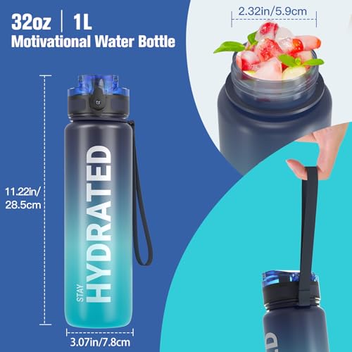 32oz Tritan Sports Water Bottle with Time Marker and Fast Flow Lid