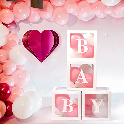 Transparent Baby Shower Balloon Boxes with Letters - 4 Pack (White)