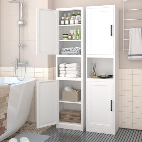 67" Tall Slim Metal Pantry Cabinet, Narrow Bathroom Storage Organizer