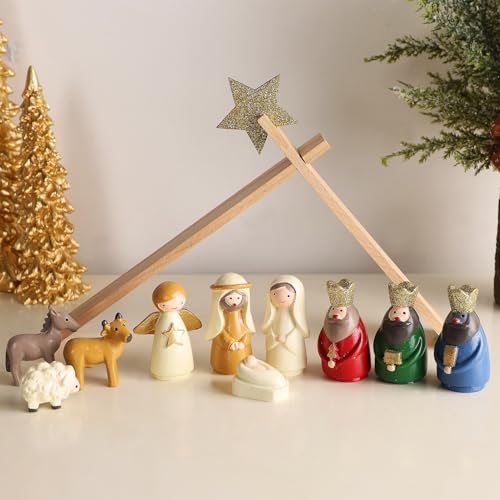 11-Piece Mini Christmas Nativity Scene Set - Resin Tabletop & Mantle Decor