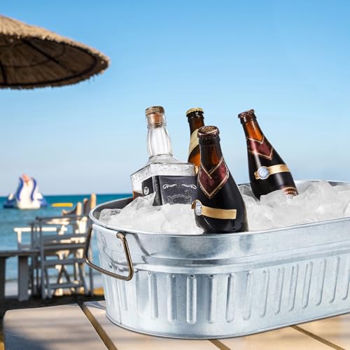 Lallisa 2-Pack Silver Galvanized Metal Drink Buckets 5.3 Gallon Ice Buckets