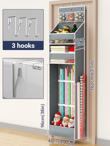 Hanging Gift Wrapping Paper Storage Bag Organizer for Closet and Door Gray
