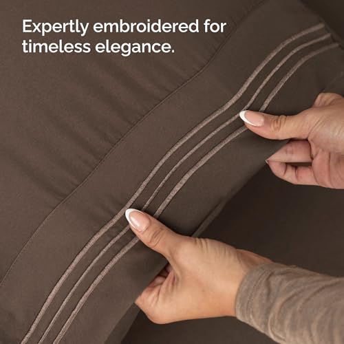 Twin Size Wrap Around Bed Skirt and 2 Pillowcase Set, 15-Inch Drop, Brown