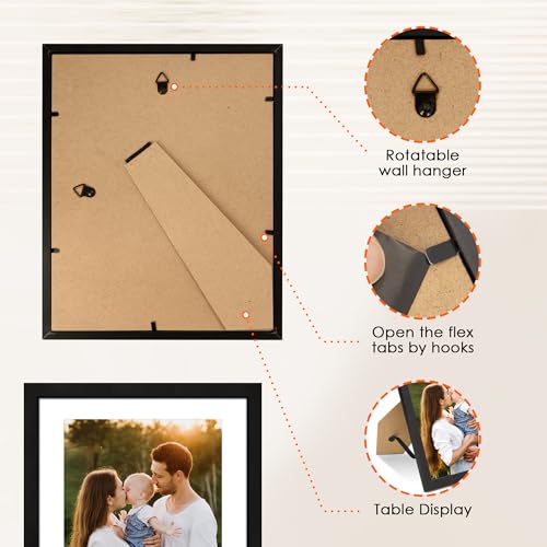 FIXSMITH 8x10 Picture Frame Set of 2 with HD Plexiglass for Wall or Tabletop